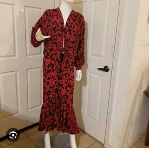 Vintage Barbara Barbara Elegant Red and Black Patterned Dress